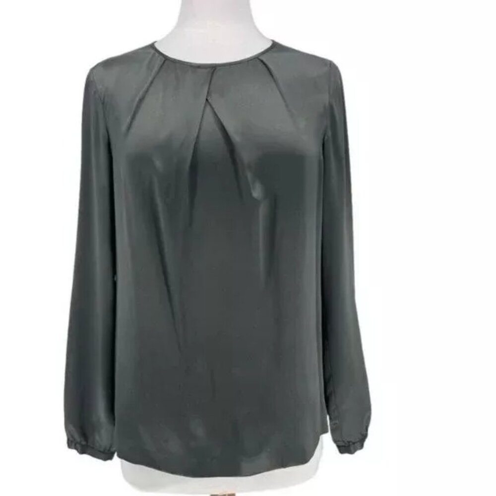 100% Silk Long Sleeve Top Blouse, Pendleton, Silver Gray, Size 8